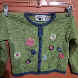 Hartstrings Girls Green Button Down Knit Cardigan Sweater Size 3T